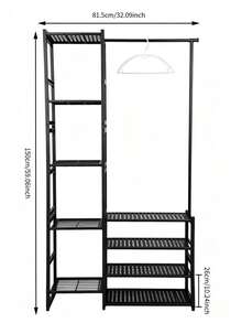 1pc Heavy Duty Metal Garment Rack With Multi Storage Shelves, Freestanding Open Clothes Organizer With Shoe Storage, Space Saving Wardrobe Stand For Bedroom Entryway Laundry Room - Multicolor - View 11