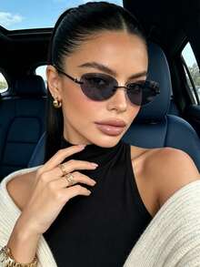 1 Pair Y2K Futuristic Tech Style Silver Sports Fashion Glasses - Suitable For Daily Wear, Street Style, Vacation, Beach, Back To School And Gift For Girlfriend - black gray - View 6