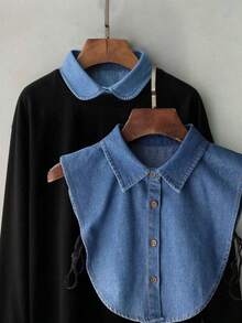 Kemeja Denim Minimalis Wanita dengan Kerah Lancip, Gaya Kerah Palsu yang Dapat Dilepas, Aksesori Kerah Bulat yang Dapat Dilepas untuk Musim Semi dan Pakaian. - MultiWarna - View 13
