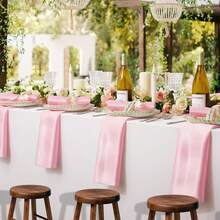 1/2/6pcs Premium Solid Color Satin Napkins, Hotel Banquet Wedding Table Setting, Home Afternoon Tea Atmosphere Tablecloth - Pink - View 4