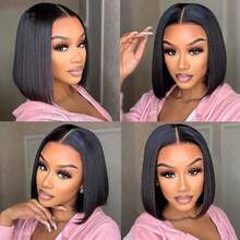 12 Inch Women's Natural Black Bob Straight Hair Wig, High Density Middle Part Style, Breathable Comfortable Voluminous, Natural Soft Smooth Look, Suitable For Cosplay And Daily Wear, Versatile Fashion Style For All Women - Black - View 4