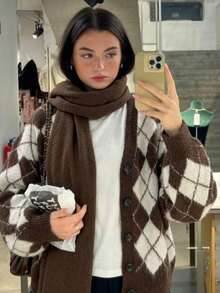 كارديجان نسائي بأسلوب جامعي كاجوال متعدد الاستخدامات بألوان أرغيل وكتل لونية مع أزرار أمامية للخريف/الشتاء مناسب للعطلات والإجازات والارتداء اليومي والمواعدة - بني - مشاهدة 2
