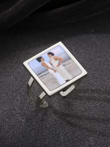 1PC Customized Photo Golden Elegant Ring, Personalized Couple Photo Ring, Wedding Ring, Family Photo Square Ring, Pet Photo Memorial Ring, Commemorative Jewelry Gift, Memory Gift, Valentine's Day Gift, Mother's Day Gift, Christmas, Halloween Gift - Multicolor - View 12