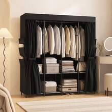 Portable Fabric Wardrobe, Dust-Proof, 5 Hanging Rods, 170 X 45 X 167 Cm, Black - Black - View 4
