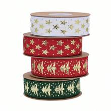 1 Roll 5 Yards New Gold Metallic Thread Jacquard Embroidered Ribbon Packaging Gold Christmas Tree Star Christmas Decoration Ribbon - View 5
