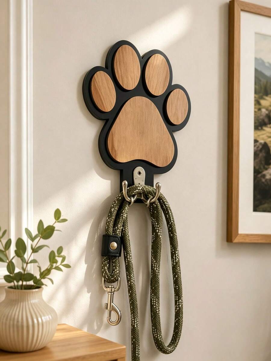 Personalized Paw Print Dog Leash Hook & Wall Hook, Suitable For Collars, Coats, Leashes - Wooden Paw Print Design - Durable Pet Decor Gift, Perfect For Dog Owners And Pet Lovers - Multicolor - View 1