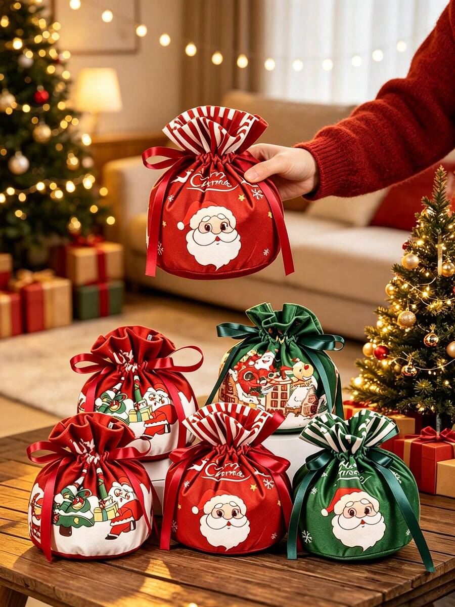Christmas Velvet Gift Storage Bag, Christmas Eve Velvet Gift Drawstring Bag, Velvet Gift Bag Storage, Holiday Decor Ornament Pouch, Reusable Present Wrap Organizer, Luxurious Soft Velvet Drawstring Pouch, Festive Holiday Gift Wrapping - Multicolor - View 1