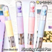4pcs Highly Attractive Magnetic Levitation Twist Gel Pens, Macaron Color Twist-Out Tip Black Ink Pens, Creative Smooth Writing Exam Gel Pens, Student School Stationery Supplies - A - View 3
