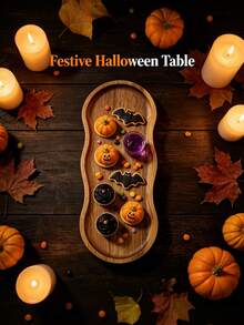 Halloween Serving Tray, Pumpkin Shaped Wooden Tray, Charcuterie Board, Autumn Home Decor, Cookie Candy Dessert Fruit Snack Tray, Kitchen Accessory, Halloween Decoration Tabletop Tray, Suitable For Holiday Party Gathering - View 9