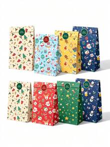 Christmas Gift Bags, Gift Wrapping Bags, Santa Claus Flat Paper Bags, Christmas Eve Gift Wrapping Bags - Multicolor - View 3