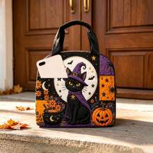 Portable Handbag; Thickened Fruit Bag - Cute Design Halloween Pumpkin Witch Print, Essential For Girls' Outings, Suitable For Back To School, Office, Outdoor Picnic And More Occasions - Orange - View 7