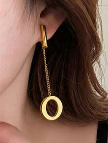 1 Pair Minimalist Metal Geometric Round Hoop Earrings, Travel Jewelry Accessories For Women - Multicolor - View 4