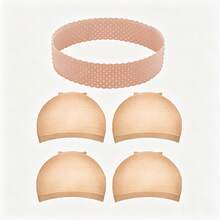 1 bộ phụ kiện tóc giả, gồm 1 băng đô silicone đục lỗ + 4 mũ trùm tóc giả nylon kéo dài - 1 Bộ - Xem 1