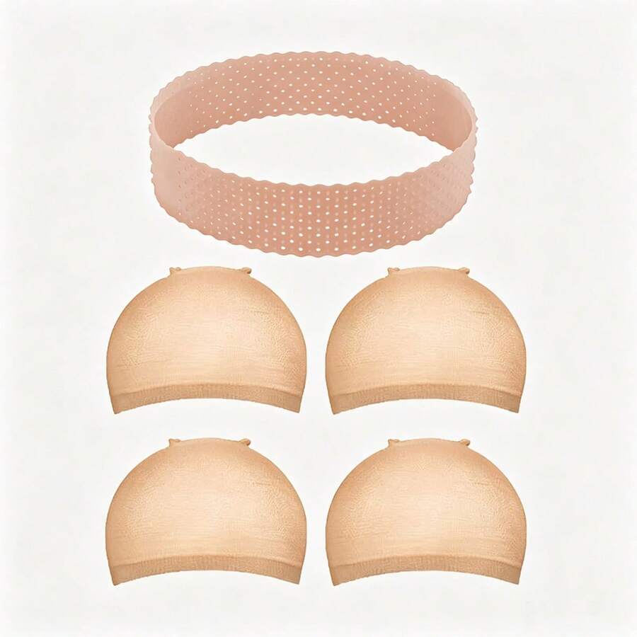 1 bộ phụ kiện tóc giả, gồm 1 băng đô silicone đục lỗ + 4 mũ trùm tóc giả nylon kéo dài - 1 Bộ - Xem 1