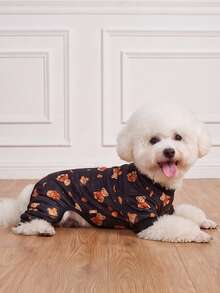 LUCKIE PAW 1pc Halloween Wizard Pumpkin Bear Ghost Funny Pattern Pet Pajamas, Physical Anti-Flea, Reduce Shedding, Insulated And Breathable, Suitable For Large And Small Dogs And Cats, Indoor And Outdoor - Orange - View 3