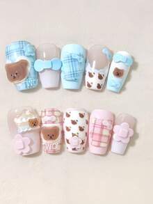 1pc Cute Letter Bear Hair Clip Flower Comb Bow DIY 3D Nail Art Decor Silicone Mold For Nail Artists - Clear - View 7
