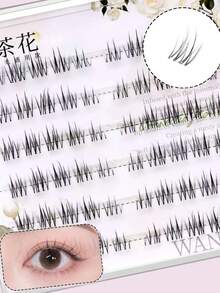 WANPIN WAN PIN Camellia Glue-Free False Eyelashes, 7-10mm C Curl Natural Thin Cluster Lashes, 6 Rows Lightweight Breathable, Soft Comfortable Fit, Easy To Wear, Suitable For Beginners, Natural Curly Look, Daily Makeup - C - View 4