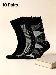 Men's Classic British Argyle Skin-Friendly Cotton Mid-Calf Socks, Versatile Business Style For Daily Office Wear - Multicolor - View 8