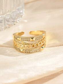 1 buah Cincin Terbuka Rantai Multi-Lapisan Bertatahkan Zirkonia Buatan dari Tembaga, Desain Tumpuk Bergaya Keren, Cincin Personalisasi, Cocok untuk Gadis Manis & Keren, Sahabat, Ulang Tahun, Natal, Tahun Baru, Pesta, dan Pemakaian Sehari-hari - Istilah multi-rantai - View 7