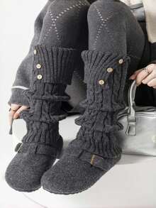Women's Knitted Leg Warmers, Thickened Long Leg Warmers, Button Split Leg Sleeves, Suitable For Autumn/Winter Daily, Outdoor And Indoor Use - Multicolor - View 11