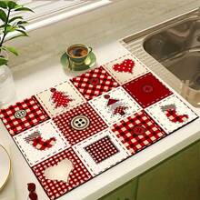 1pc Extra Large Absorbent Drying Mat, Christmas Tree | Sock | Heart Print, Bar Countertop Waterproof Mat, Drying Mat, Drainage Mat, Coffee Machine Mat, Coffee Cup | Tableware Drainage, Absorbent Quick-Drying, Waterproof And Oil-Resistant, Washable And Reusable, Suitable For Kitchen | Cafe, Tea Cup, Coffee Cup, Coffee Machine Accessories, Home Decor For Coffee Lovers, Perfect As Housewarming Gift, Halloween Gift, Christmas Gift - Multicolor - View 2