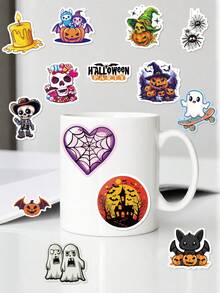 50Pcs Playful Cartoon Halloween Stickers, Cute Ghost, Pumpkin, Mummy, Zombie And Spider Elements, Bright Vivid‑Tone Illustration, For Journal, Water Bottle, Notebook, Storage Box Decoration - Multicolor - View 6