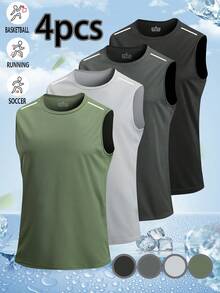 Men's 4-Pack Sports Fitness Tank Tops, Suitable For Sports And Fitness Wear - Multicolor - View 6