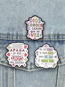 3pcs Spanish Christian Faith Quote Enamel Pin,Colorful Religious Inspirational Text Badge,Fashion Accessories For Clothes And Bags,Gift For Believers - Multicolor - View 5