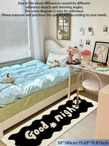 1pc "Good Night" Funny Text Pattern Long Rug, Machine Washable - Rectangular Mat, Suitable For Bedroom, Indoor Decor, Christmas, Thanksgiving, Father's Day And Other Holiday Decorations - White, Black Letter Design - Black and White - View 16
