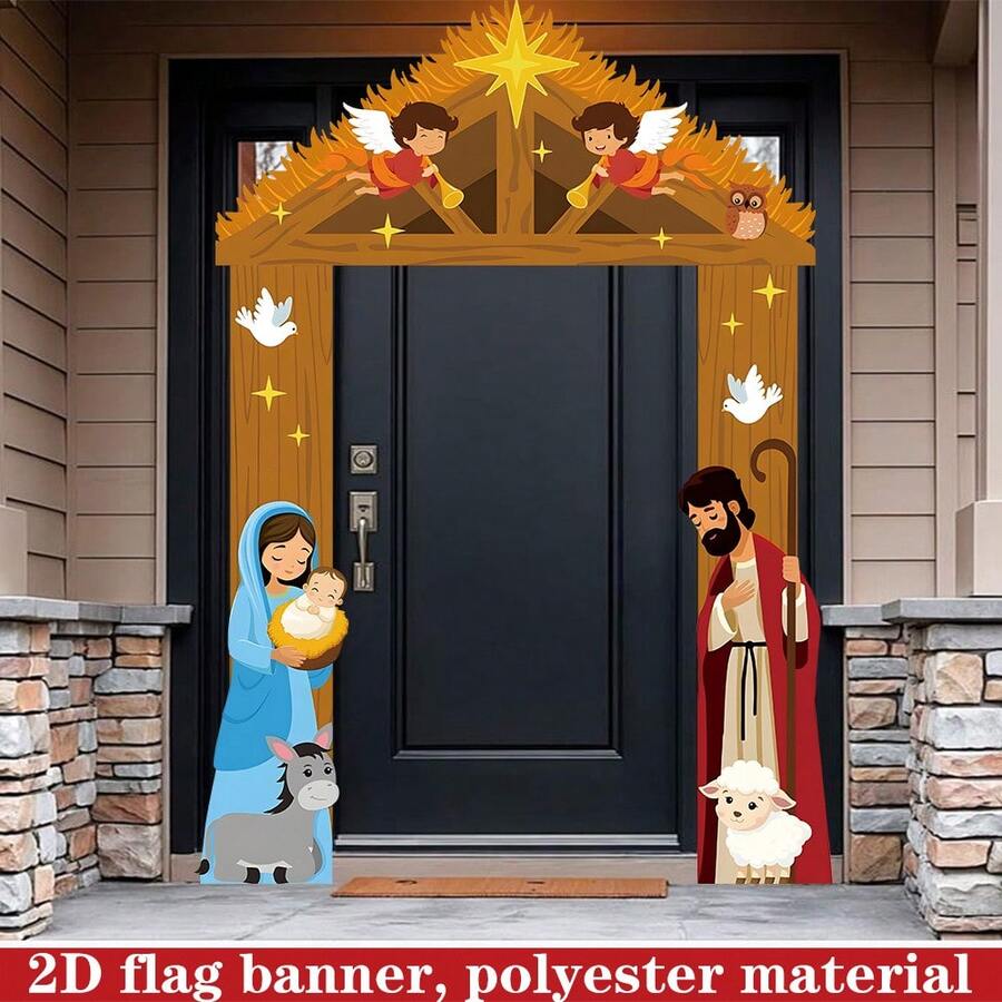 2D Flat, 2D Flat 2D Door Flag 2D Flat, 2D Flat 2D Door Flag A 2D Flag Banner Set, Christmas Theme, 3 Pieces Set - Multicolor - View 1