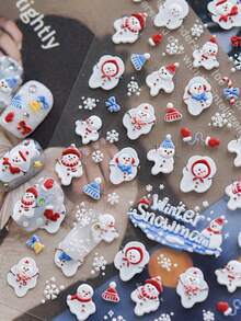 1pc Embossed Nail Art Stickers, Self-Adhesive Winter Nail Stickers, Cute Christmas Nail Decor, DIY - Multicolor - View 10