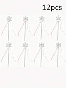 6/12/24pcs Elegant Silver Snowflake Magic Wands With Blue Ribbons, Winter Princess Magic Wands, Plastic Material, Suitable For Theme Party Decoration, Winter Theme Party Decoration, Durable Plastic Snowflake Decoration Sticks - A - View 7