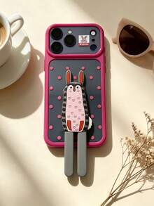 1 Buah Casing Ponsel Hard Shell Motif Kelinci 3D Lembut dan Lucu dengan Stand Terintegrasi Warna Pink/Magenta, Kompatibel dengan iPhone 17/17Pro/17ProMax/16/16Pro/16ProMax/15/15Pro/15ProMax/14/14Pro/14ProMax/13/13Pro/13ProMax, Perlindungan Anti Jatuh Seluruh Bodi, Stand Horizontal/Vertikal untuk Menonton Film dan Membaca - Hot Pink - View 2
