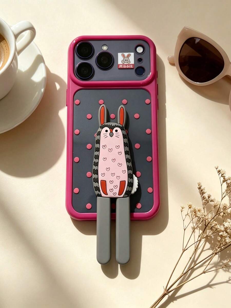 1 Buah Casing Ponsel Hard Shell Motif Kelinci 3D Lembut dan Lucu dengan Stand Terintegrasi Warna Pink/Magenta, Kompatibel dengan iPhone 17/17Pro/17ProMax/16/16Pro/16ProMax/15/15Pro/15ProMax/14/14Pro/14ProMax/13/13Pro/13ProMax, Perlindungan Anti Jatuh Seluruh Bodi, Stand Horizontal/Vertikal untuk Menonton Film dan Membaca