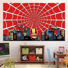 1PC Red Spider Web Party Backdrop Banner, Cartoon City Superhero Cityscape Photography Background For Birthday Party Decoration, Cake Table Decor, Photo Booth Props, Versatile, Multiple Sizes - A - View 8