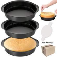 Set Loyang Kue Bulat, Loyang Kue Anti Lengket dari Baja Karbon dengan Pegangan, Termasuk Kertas Perkamen, Aman untuk Mesin Pencuci Piring - Hitam - View 2