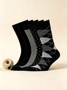 Men's Classic British Argyle Skin-Friendly Cotton Mid-Calf Socks, Versatile Business Style For Daily Office Wear - Multicolor - View 2