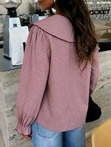 Women's New Autumn Y2K Fashion Retro Plaid Ruffle Trim Blouse, Long Bell Sleeve Ruffle Collar Top, Fall Outfit For Women, Suitable For Daily Wear, Halloween, Back To School, School Dance, Date, Dinner And Various Occasions - Multicolor - View 6