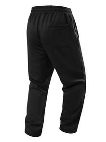 Men's Casual Fleece Lined Pants, Winter Drawstring Warm Long Pants, Comfortable Fit With Pockets - Black - View 3
