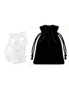 Natural Stone Cat Figurine, Hand‑Carved Crystal Cat Statue With Velvet Pouch, Decorative Desktop Ornament For Home Gift Collection - Multicolor - View 10