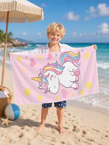 1pc Cartoon Unicorn Children's Beach Towel, Super Soft Microfiber Extra Large Beach Blanket, Super Absorbent Bath Towel, Suitable For Travel, Swimming Pool, Diving, Surfing, Yoga, Camping, Available In Multiple Sizes, Beach Accessories For Beach, Pool, Travel, Camping, Yoga - Multicolor - View 7