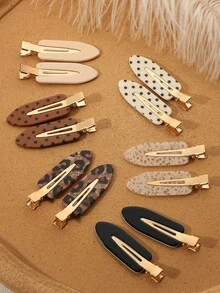 12pcs Brown Tone Vintage Polka Dot Leopard Print Solid Color Hair Clips, Daily Commute, Date, Photo Shoot Y2K Hot Girl Hair Accessories - Multicolor - View 2