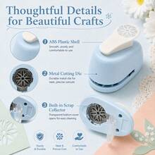1pc Round Floral Hollow Paper Punch, 2.5cm Flower Pattern Manual Punching Tool, Wide Labor-Saving Press Handle, Durable ABS Plastic Shell With Metal Cutting Die, Bottom With Transparent Paper Scrap Collection Cover, Suitable For Craft Paper, Scrapbooking, Greeting Cards, Gift Tags And DIY Handmade Projects - B-Blue - View 4