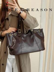 1pc Solid Color PU Leather New Women's Backpack, Shoulder Bag, Tote Bag, Fashion Square Handbag, Magnetic Closure, Adjustable Shoulder Strap, Suitable For Commuting, Shopping, Dating - Coffee - View 8
