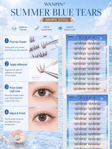 WANPIN WAN PIN Blue Tear Stain 60 Clusters False Eyelashes, 9-11.5mm Natural Thin Style, V-Shaped Cross Lash Design, Fine Invisible Lash Stem, Soft Curly Cartoon Doll Eye Makeup, 2 Colors Available - C - View 7