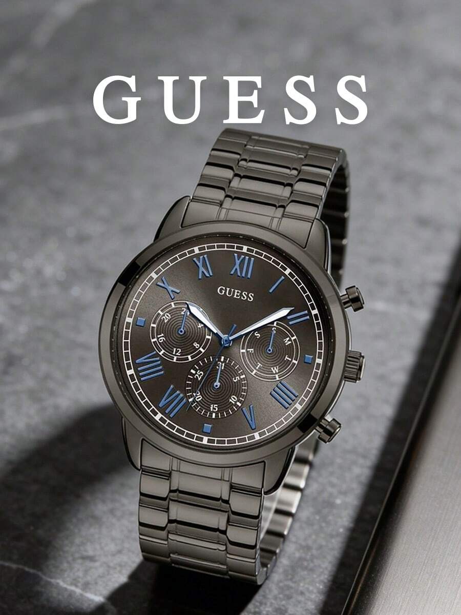 GUESS W1309G3 Men's Gift Watch, Multifunction Gunmetal Stainless Steel Case, 100m Water Resistant, Steel Band Men's Watch - W1309G3 - View 1