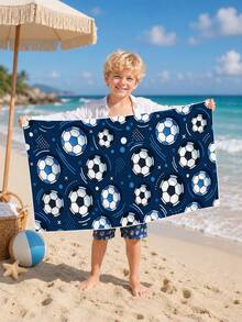 1pc Kids Blue Football Pattern Beach Towel, Super Soft Microfiber Extra Large Beach Blanket, Highly Absorbent Bath Towel, Suitable For Travel, Swimming Pool, Diving, Surfing, Yoga, Camping, Available In Multiple Sizes, Beach Accessories - Multicolor - View 7