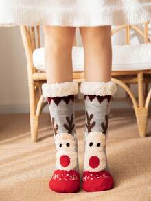 1 Pair Women's Fuzzy Socks, Thick Fleece Mid-Calf Socks, Autumn/Winter Christmas Gift For Women - Light Grey - View 1