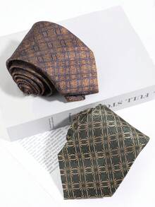 1pc Vintage Starburst Geometric Jacquard Hand-Tied Necktie, Business Commute Casual Suit Men's Decorative Accessory - Multicolor - View 5
