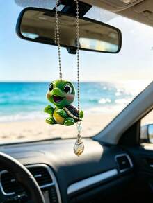 Cute Cartoon Little Turtle Car Rearview Mirror Hanging Ornament, Seashell Bead Pendant, Car Interior Decoration Accessory Gift - Turtle - View 4